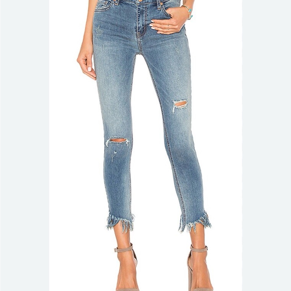 Free People Great Heights Skinny Jeans Distressed Frayed Hem Ankle Size 28